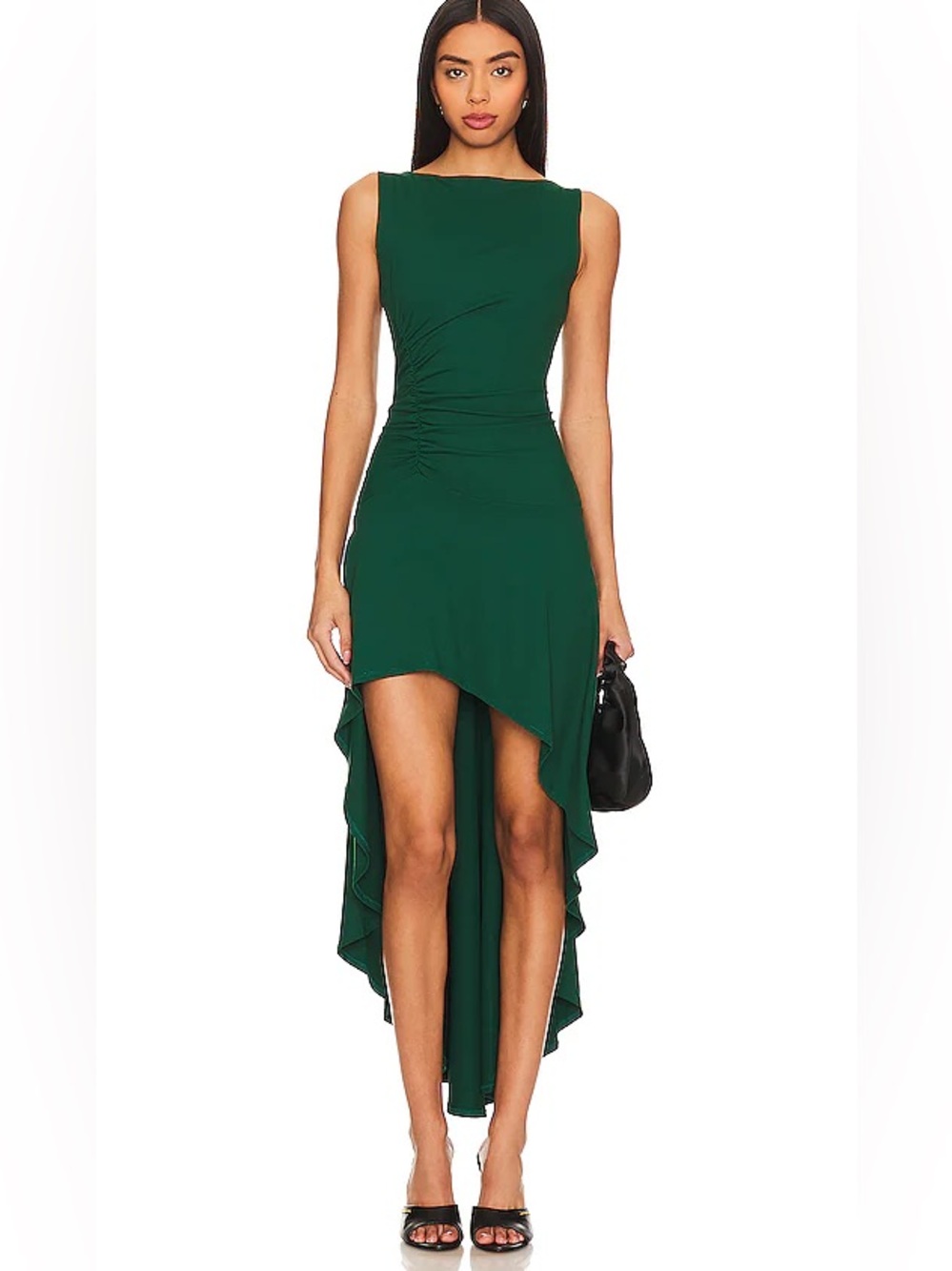 Susana Monaco Emerald Green Sleeveless High-Low Ruffle Dress